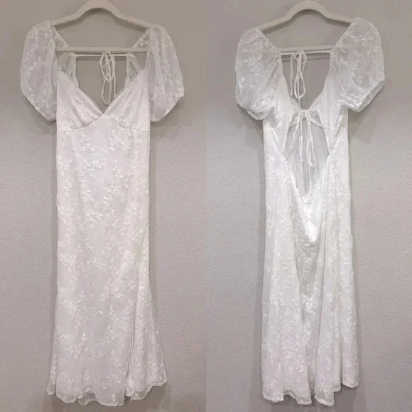 NWOT Lulus Blossoming with Charm White Embroidered Tie-Back Midi Dress - Picture 6 of 9